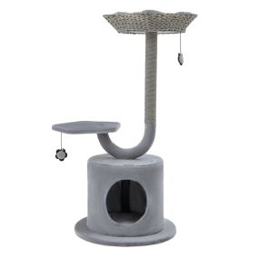 Árbol para gatos 106 cm con rascador de sisal, 2 plataformas y condominio 3 niveles gris