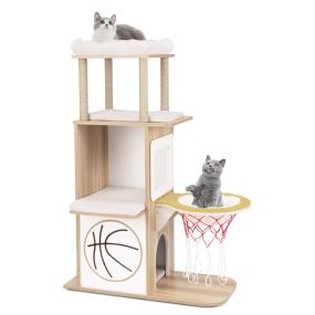 Árbol para gatos de madera 120 cm 5 capas con condominio, perchas, hamaca y postes de rascado