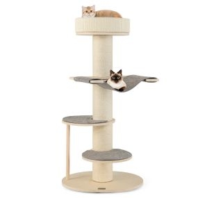 Árbol para Gatos de 120 cm Torre de Madera para Gatos de Varios Niveles con Postes Rascadores de Sisal Alfombra Hamaca 2 Plataformas