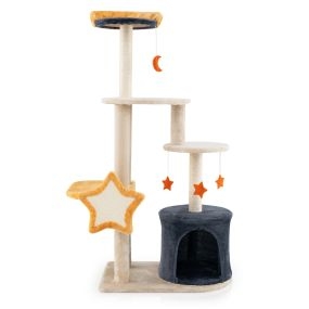 Árbol para gatos de 128 cm con varios niveles, tablero, postes de sisal y plataforma de felpa