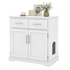 Caja de arena para gatos oculta de madera blanca con 2 cajones y puertas dobles con almacenamiento