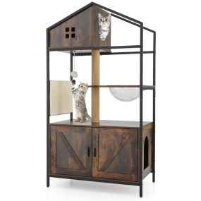 Árbol para gatos con compartimento para caja de arena torre industrial con baño oculto marrón