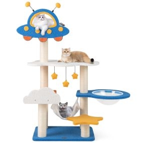 Árbol para gatos de 124 cm torre temática espacial de múltiples niveles con postes rascador de sisal y plataformas azul