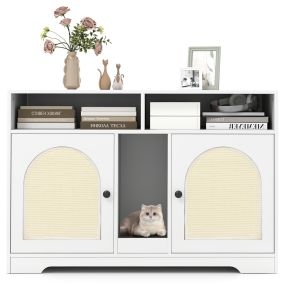 Mueble oculto para caja de arena para 2 gatos con almacenamiento y 2 alfombrillas de sisal