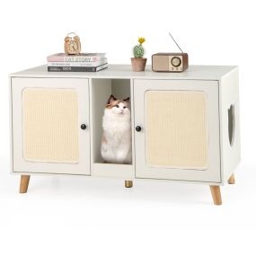Gabinete para caja de arena y casa para gatos con tabla de rascar 108 x 50 x 60 cm blanco