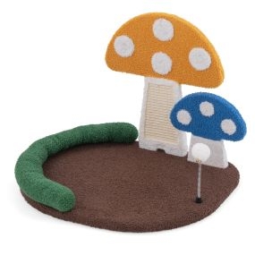 Cama para gatos en forma de seta con rascador de sisal, plataforma grande y bola de resorte