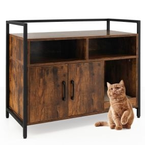 Caja de arena para gato tipo armario con puertas, cartón, café, 89 x 45 x 74,5 cm