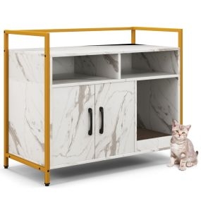 Caja de arena para gato oculta tipo lavabo con puertas, cartón, 89 x 45 x 74,5 cm, gris y blanco