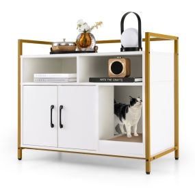 Caja de arena para gato oculta tipo lavabo con puertas, cartón, blanco, 89 x 45 x 74,5 cm
