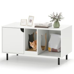 Caja de arena para 2 gatos 100 cm baño oculto con tablero de rascado desmontable blanco