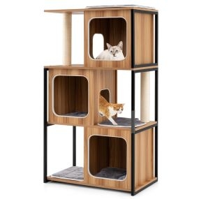 Árbol para gatos moderno con estructura metálica y postes para rascar natural