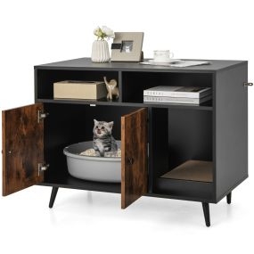Mueble para gatos con tabla para rascar y 2 estantes de almacenamiento 90 x 50 x 70 cm negro y marrón