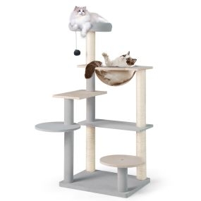 Árbol rascador para gatos moderno de 113 cm con perchero acolchado desmontable y postes de sisal