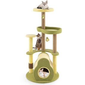 Árbol rascador para gatos en forma de aguacate con condominio, cepillo y plataformas verdes