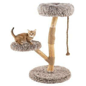 Árbol para gatos con perchero de madera sólida y postes de rascado de yute natural, natural y marrón