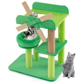 Árbol para gatos multinivel con poste rascador, plataforma con cojín y marco de escalada