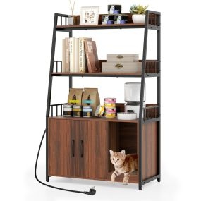 Mueble de baño oculto para gatos con estación de carga integrada y alfombrilla rascadora 80 x 40 x 132 cm nogal