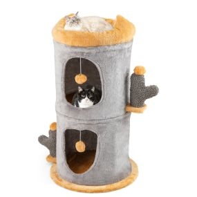 Casa para gatos con 2 condominios, juguetes, mirador y fácil montaje 48 x 83 cm gris