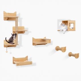 Juego de muebles de pared para gatos de 6 piezas con hamaca y torre de salto de 3 niveles