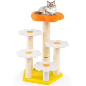 Árbol para gatos de varios niveles con percha de felpa y postes de sisal 59 x 56 x 90 cm amarillo