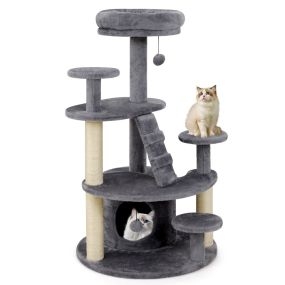 Torre para gatitos multinivel con condominio, percha acolchada, postes para rascar y plataformas 64 x 60 x 101 cm gris