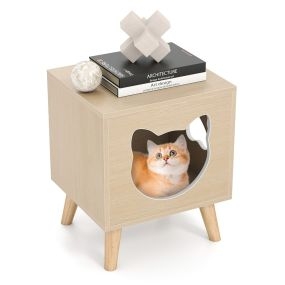 Recinto para bandeja de arena de gatos mueble moderno con tapa desmontable agujero y ventana patas natural