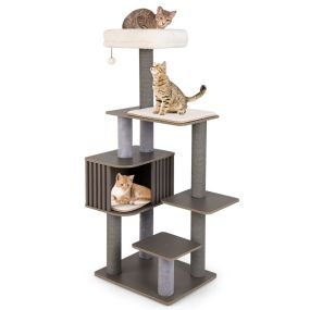 Árbol para gatos multinivel gris con 3 plataformas, 2 cojines extraíbles y postes de sisal 58 x 48 x 151 cm