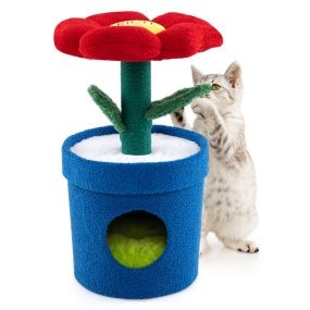Gato de 3 niveles con mirador, condo privado y poste rascador 43 x 43 x 72,5 cm rojo