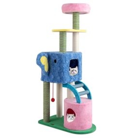 Árbol para gatos temático de elefante con cama acolchada, postes de sisal, 2 condominios, azul, 75 x 40 x 154 cm