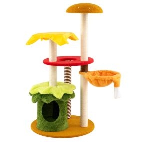 Árbol rascador para gatos con hamaca, condominio, percha, postes de sisal, cojines de felpa y juguete colgante