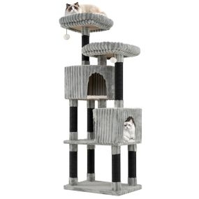 Árbol para gatos de 156 cm con 2 condos 2 camas perchero postes para rascar gris
