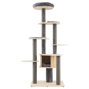 Árbol para gatos de 172 cm con perchero acolchado, condo, alfombrillas y postes rascadores, base estable, gris
