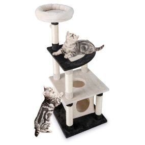 Árbol para gatos de varios niveles torre alta con postes de sisal y plataforma arqueada beige