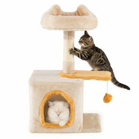 Árbol para gatos de interior con percha de peluche, condominio, postes rascadores de sisal, plataforma amarilla