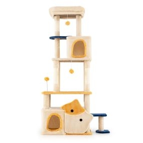 Árbol para gatos 159 cm torre grande con 2 condominios y postes de sisal amarillo