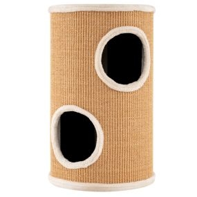Torre para gatos forma de barril con plataforma superior, 3 niveles, sisal natural, 36 x 70 cm, caqui