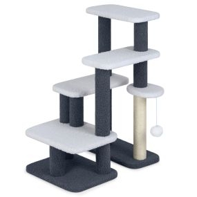 Escalera para gatos 2 en 1 con rascador de yute y sisal, 3 plataformas y 4 escalones, gris