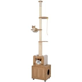 Árbol rascador de piso a techo para gatos de interior 256-275 cm altura ajustable verde