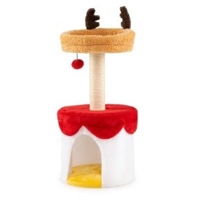 Árbol de Navidad para gatos con cama 80 cm torre moderna con rascador de sisal pelota colgante cojín lavable rojo