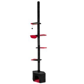 Árbol para gatos gótico ajustable de 245 a 300 cm, 5 niveles, negro