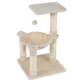 Árbol rascador para gatos de 64 cm beige con hamaca, postes de sisal y bola de juguete