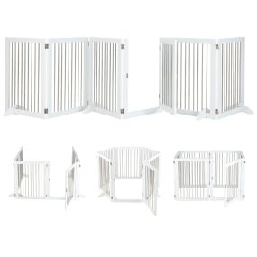 Valla plegable para perros de 6 paneles con 4 pies de apoyo y cerradura 366 x 80 cm blanco