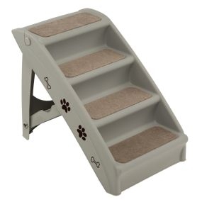 Escalera plegable de plástico para mascotas 4 peldaños con fieltro 62,5 x 38 x 49 cm gris