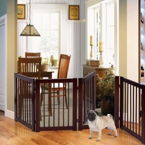 Puerta plegable para perro de madera barrera de seguridad 4 piezas 203 x 76 x 1,8 cm