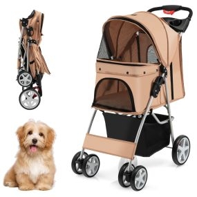 Cochecito plegable para mascotas de 4 ruedas con cesta y ventana 87 x 46 x 102 cm beige