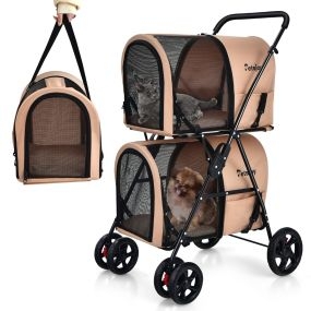 Cochecito multifuncional 4 en 1 para mascotas doble nivel plegable desmontable beige 51 x 68 x 107 cm