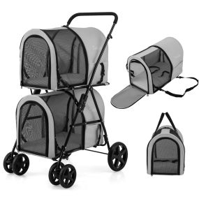 Cochecito multifuncional 4 en 1 para perros y gatos doble nivel plegable desmontable gris 51 x 68 x 107 cm