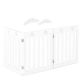 Barrera de seguridad plegable de 3 paneles para perros con 2 patas extraíbles, blanca