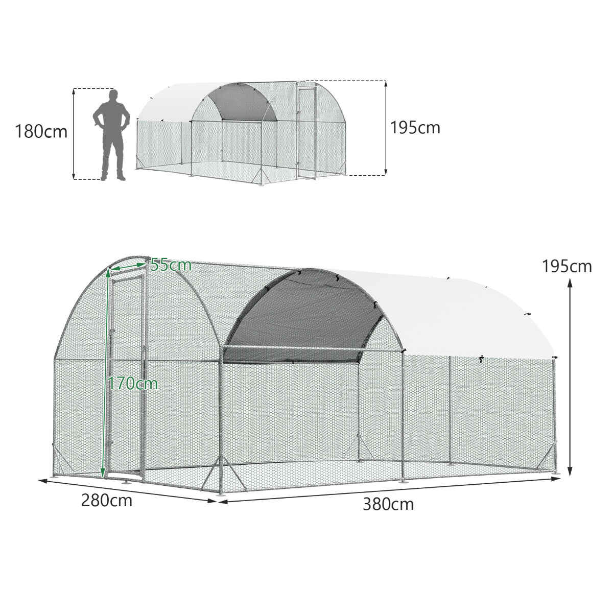 Gallinero de metal grande galvanizado con cubierta impermeable y solar para patio