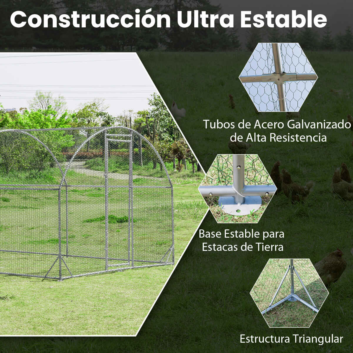Gallinero de metal grande galvanizado con cubierta impermeable y solar para patio